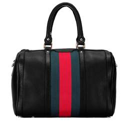 1:1 Gucci 247205 Vintage Web Medium Boston Bags-Black Leather - Click Image to Close